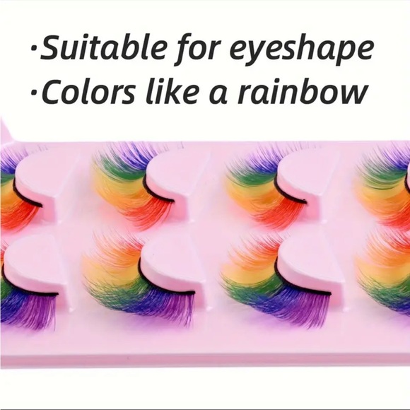 ๐ 4 Pairs โUnicornโ False Eyelashes, 10-17mm Rainbow Full Strip Black Stems ๐ - Picture 3 of 6